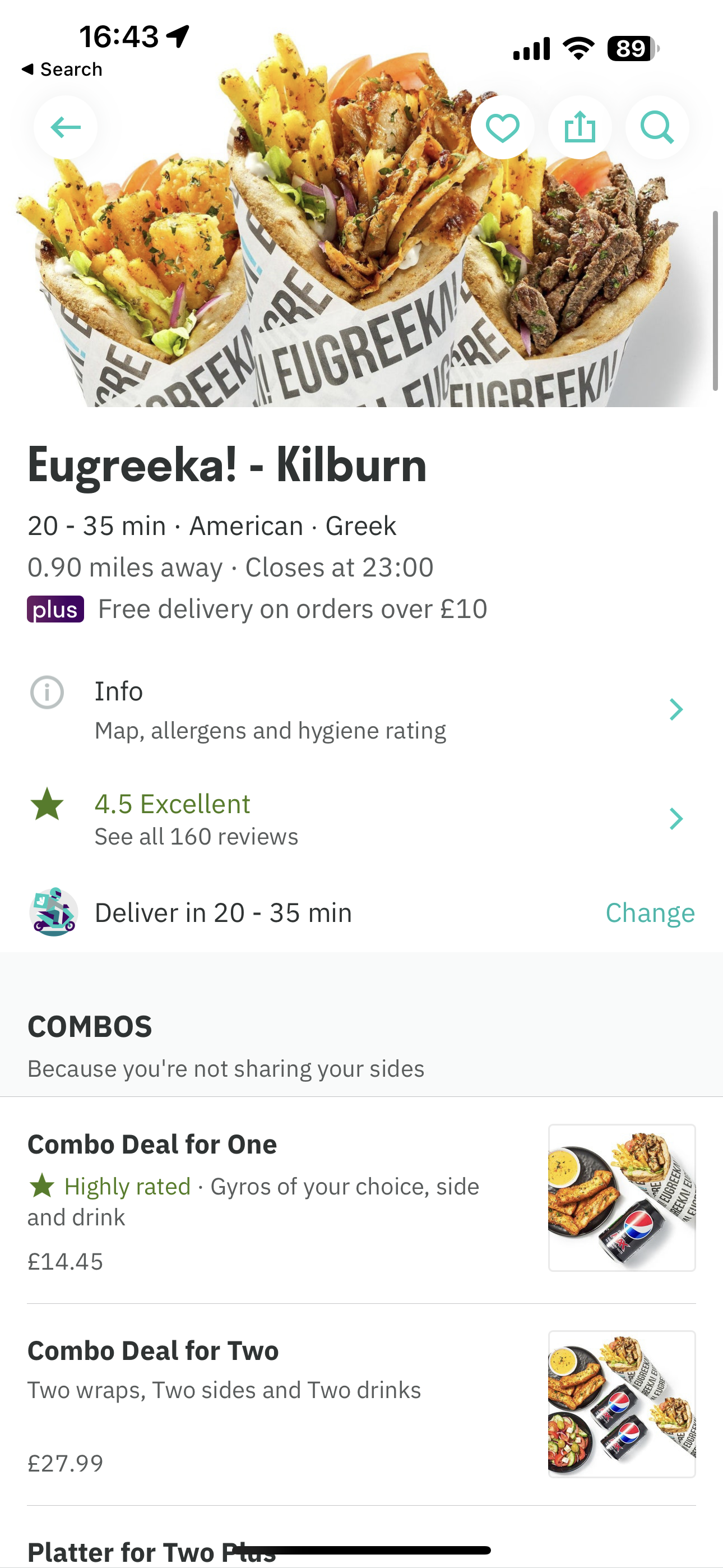 Discounted Greek meal offers in Kilburn via Eugreeka app